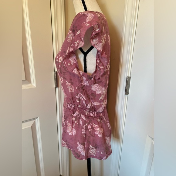 Floral Ruffle short Sleeve Top - Pink - Picture 3 of 5